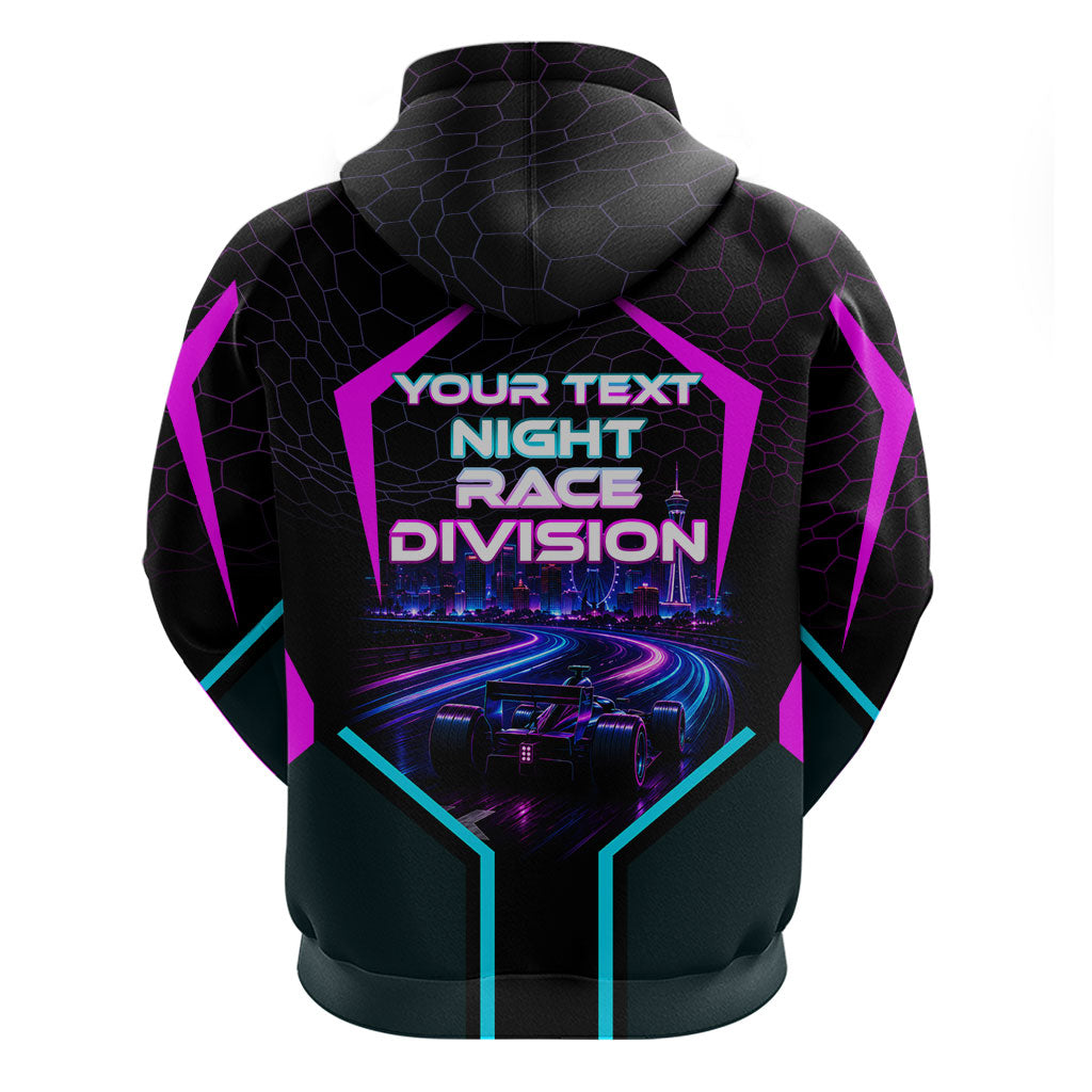 Personalized Night Race Division Hoodie Cyberpunk Racing Synthwave Motorsport Neon Graphic