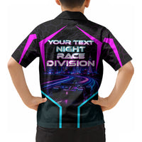 Personalized Night Race Division Kid Hawaiian Shirt Cyberpunk Racing Synthwave Motorsport Neon Graphic