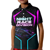 Personalized Night Race Division Kid Polo Shirt Cyberpunk Racing Synthwave Motorsport Neon Graphic