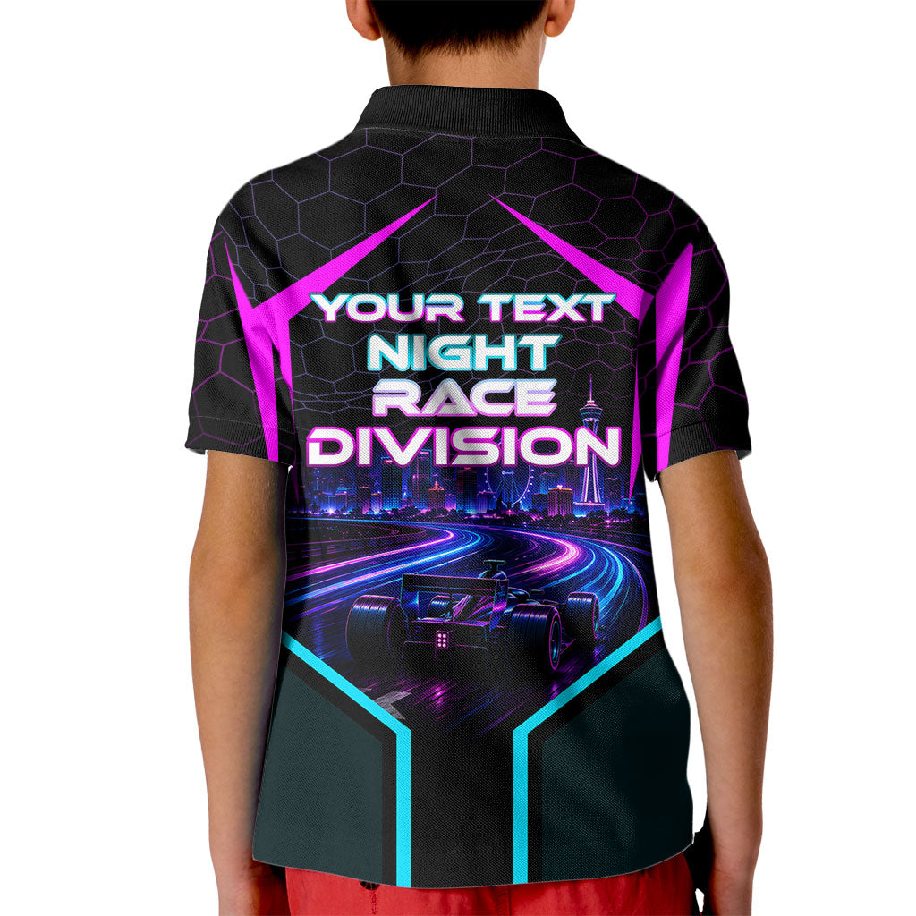 Personalized Night Race Division Kid Polo Shirt Cyberpunk Racing Synthwave Motorsport Neon Graphic