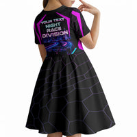 Personalized Night Race Division Kid Short Sleeve Dress Cyberpunk Racing Synthwave Motorsport Neon Graphic