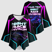 Personalized Night Race Division Kimono Sleeve Blouse Cyberpunk Racing Synthwave Motorsport Neon Graphic