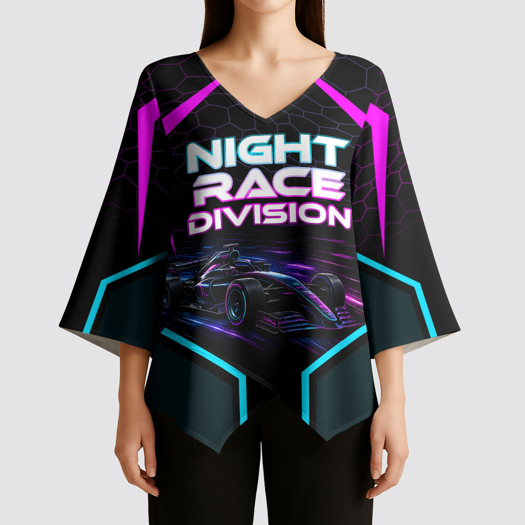 Personalized Night Race Division Kimono Sleeve Blouse Cyberpunk Racing Synthwave Motorsport Neon Graphic