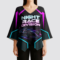 Personalized Night Race Division Kimono Sleeve Blouse Cyberpunk Racing Synthwave Motorsport Neon Graphic