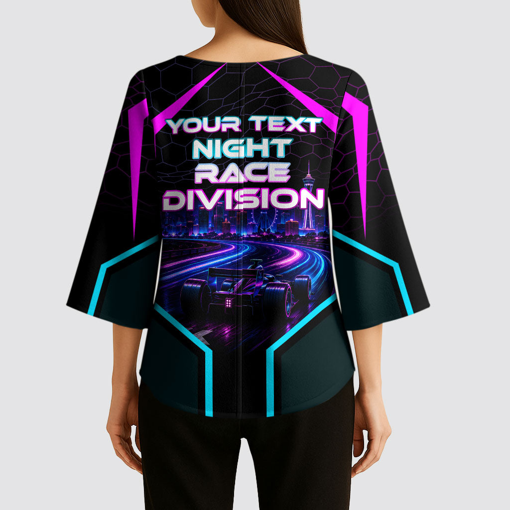 Personalized Night Race Division Kimono Sleeve Blouse Cyberpunk Racing Synthwave Motorsport Neon Graphic