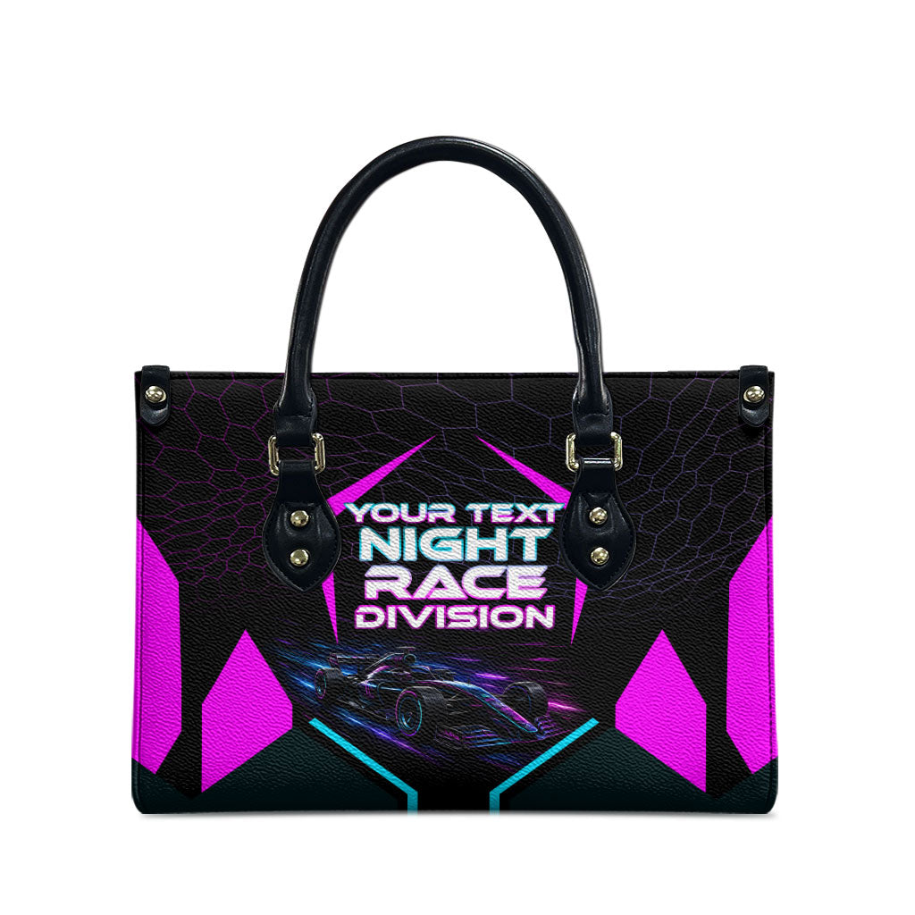Personalized Night Race Division Leather Bag Cyberpunk Racing Synthwave Motorsport Neon Graphic