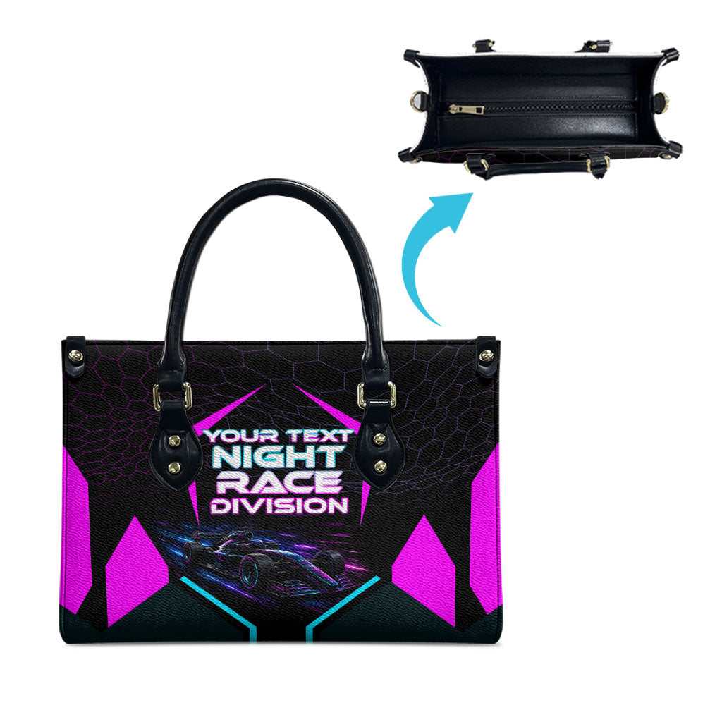 Personalized Night Race Division Leather Bag Cyberpunk Racing Synthwave Motorsport Neon Graphic