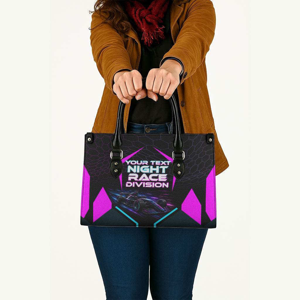 Personalized Night Race Division Leather Bag Cyberpunk Racing Synthwave Motorsport Neon Graphic