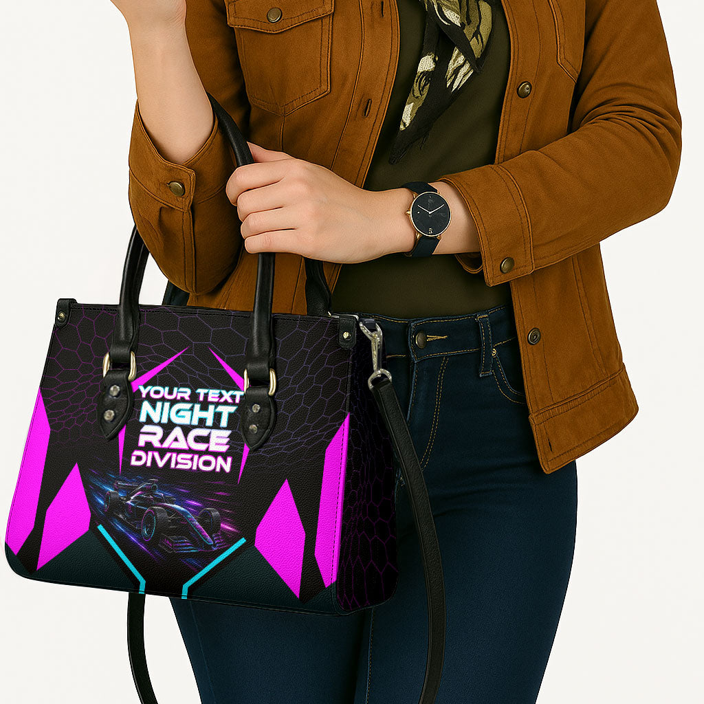 Personalized Night Race Division Leather Bag Cyberpunk Racing Synthwave Motorsport Neon Graphic