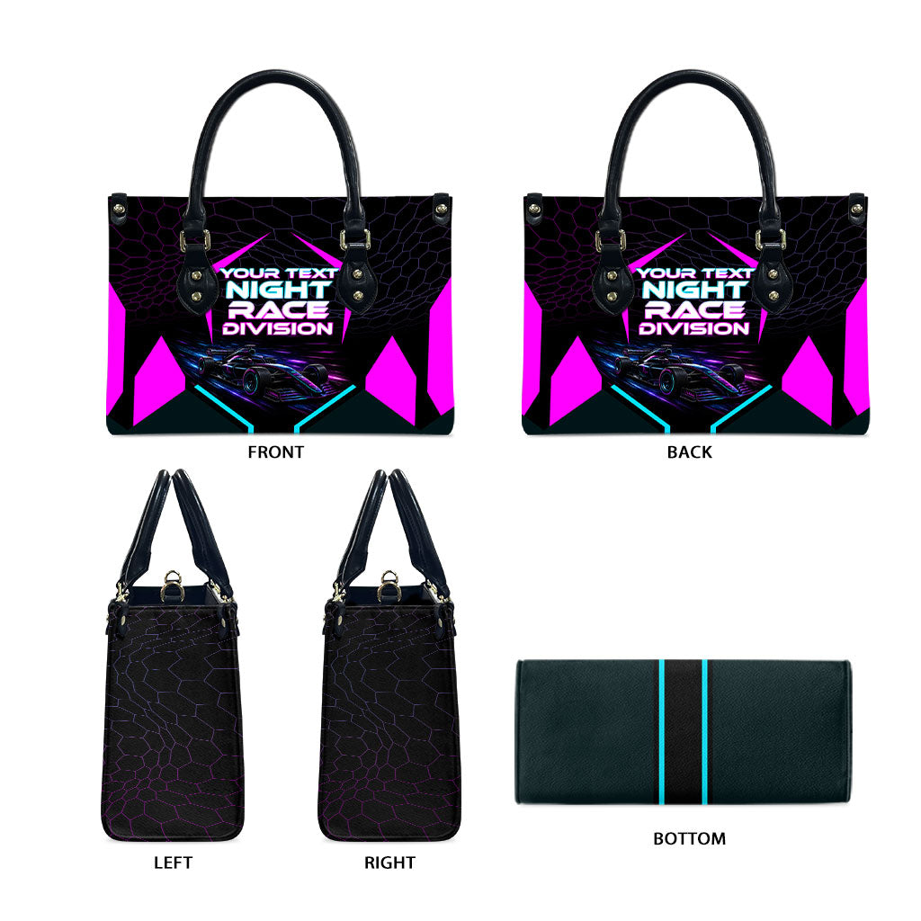 Personalized Night Race Division Leather Bag Cyberpunk Racing Synthwave Motorsport Neon Graphic