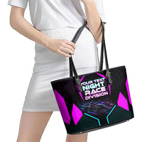 Personalized Night Race Division Leather Tote Bag Cyberpunk Racing Synthwave Motorsport Neon Graphic