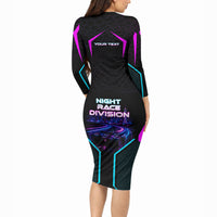 Personalized Night Race Division Long Sleeve Bodycon Dress Cyberpunk Racing Synthwave Motorsport Neon Graphic