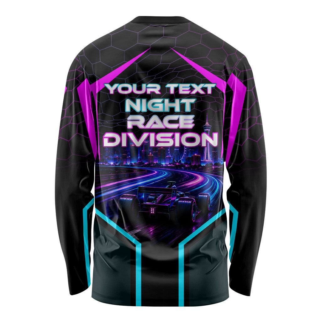 Personalized Night Race Division Long Sleeve Shirt Cyberpunk Racing Synthwave Motorsport Neon Graphic