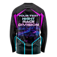 Personalized Night Race Division Long Sleeve Shirt Cyberpunk Racing Synthwave Motorsport Neon Graphic