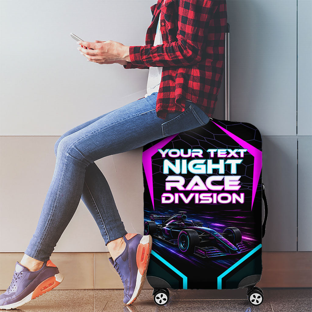 Personalized Night Race Division Luggage Cover Cyberpunk Racing Synthwave Motorsport Neon Graphic
