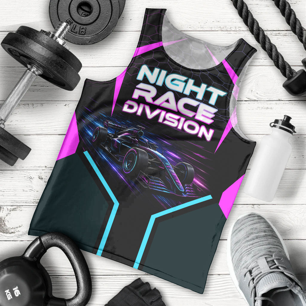 Personalized Night Race Division Men Tank Top Cyberpunk Racing Synthwave Motorsport Neon Graphic