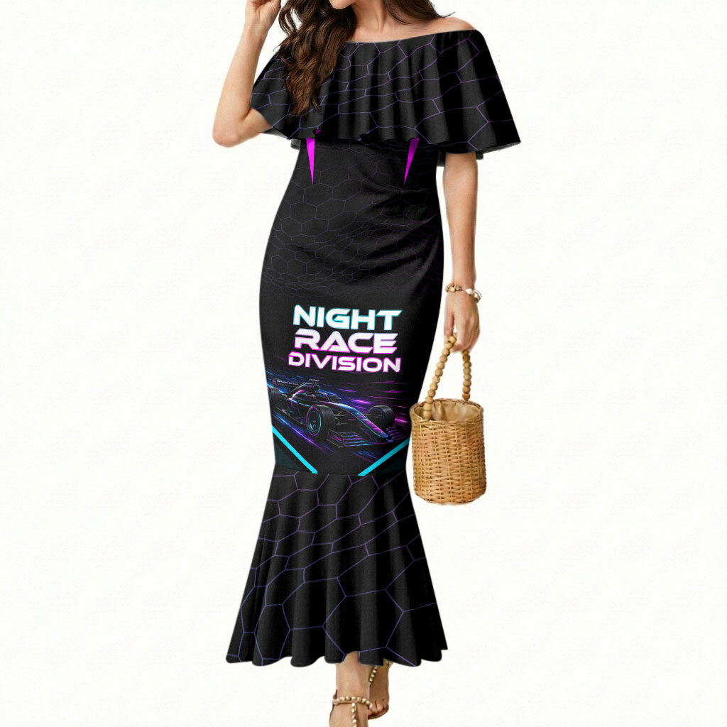 Personalized Night Race Division Mermaid Dress Cyberpunk Racing Synthwave Motorsport Neon Graphic