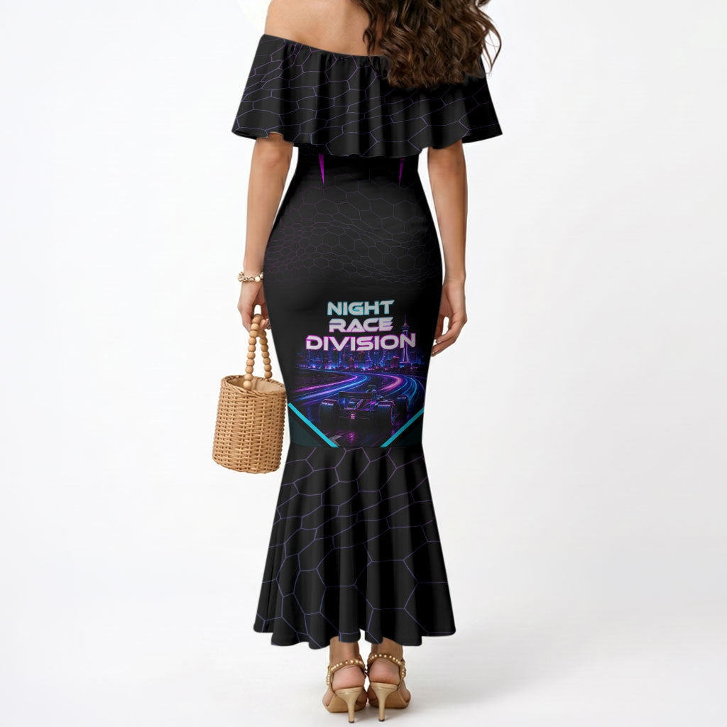 Personalized Night Race Division Mermaid Dress Cyberpunk Racing Synthwave Motorsport Neon Graphic