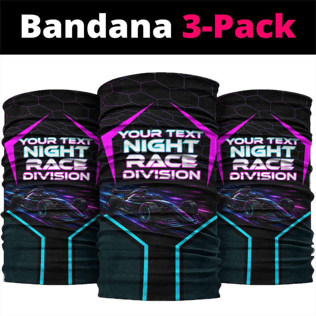 Personalized Night Race Division Neck Gaiter Cyberpunk Racing Synthwave Motorsport Neon Graphic