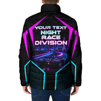 Personalized Night Race Division Padded Jacket Cyberpunk Racing Synthwave Motorsport Neon Graphic