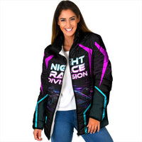 Personalized Night Race Division Padded Jacket Cyberpunk Racing Synthwave Motorsport Neon Graphic