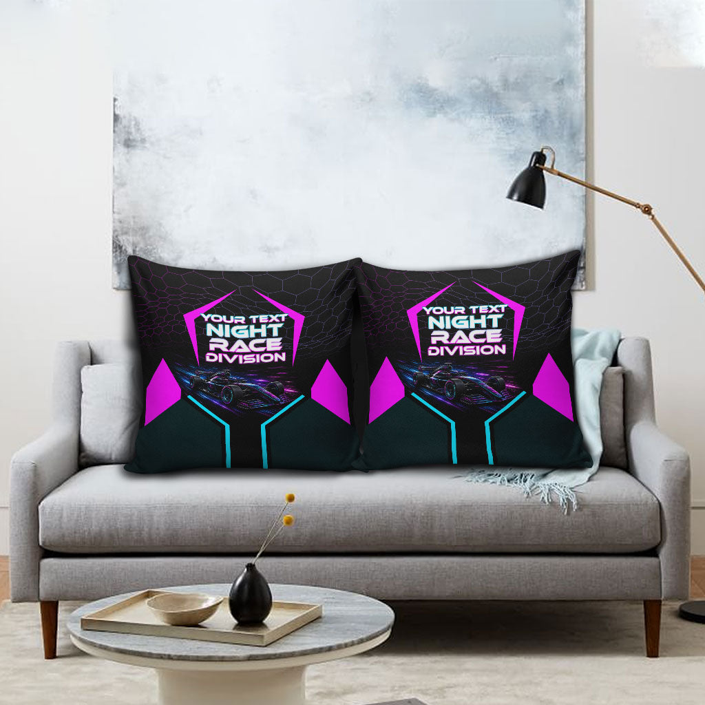 Personalized Night Race Division Pillow Cover Cyberpunk Racing Synthwave Motorsport Neon Graphic