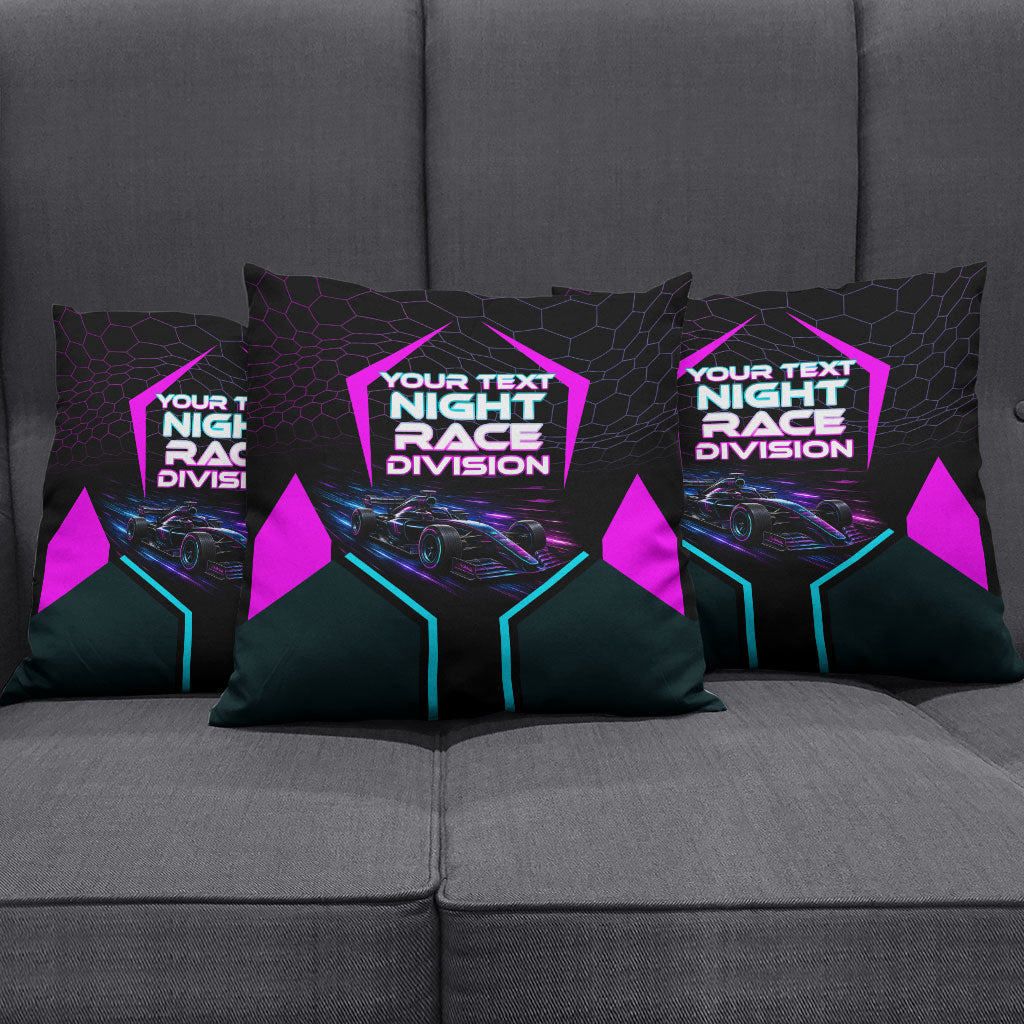 Personalized Night Race Division Pillow Cover Cyberpunk Racing Synthwave Motorsport Neon Graphic