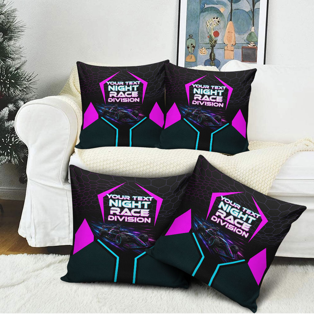 Personalized Night Race Division Pillow Cover Cyberpunk Racing Synthwave Motorsport Neon Graphic