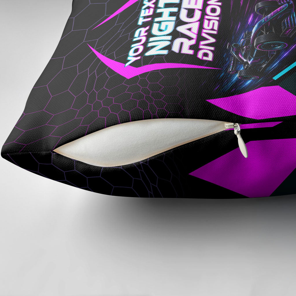 Personalized Night Race Division Pillow Cover Cyberpunk Racing Synthwave Motorsport Neon Graphic