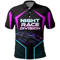 Personalized Night Race Division Polo Shirt Cyberpunk Racing Synthwave Motorsport Neon Graphic