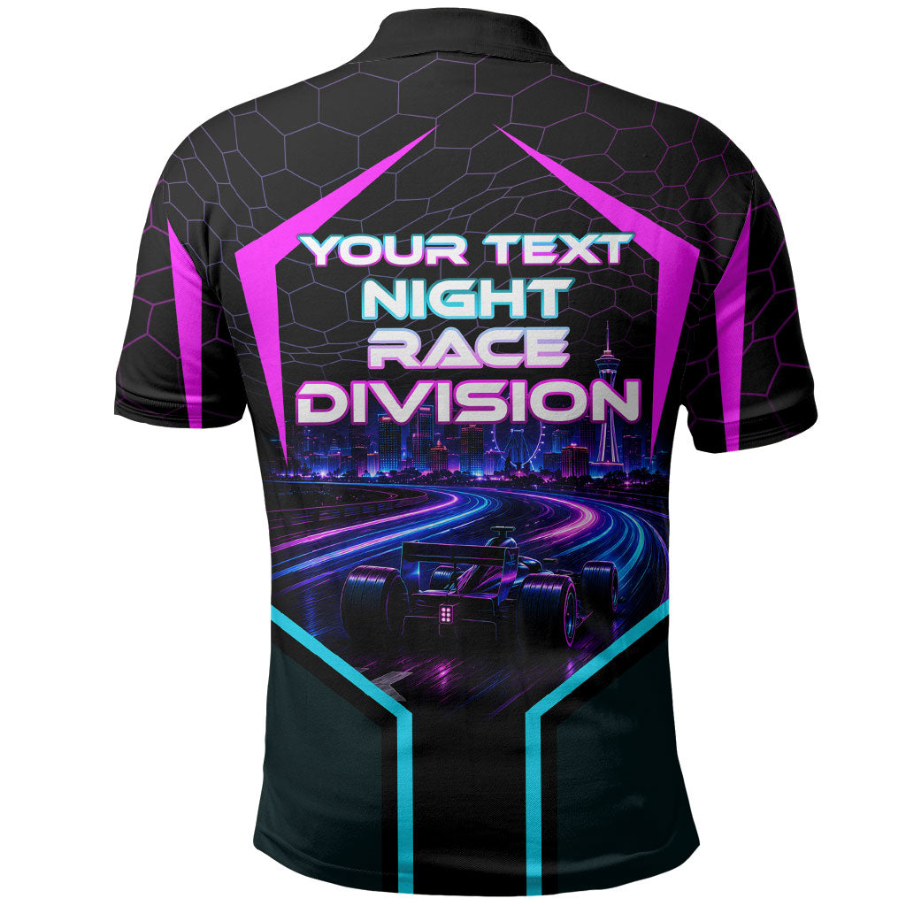 Personalized Night Race Division Polo Shirt Cyberpunk Racing Synthwave Motorsport Neon Graphic