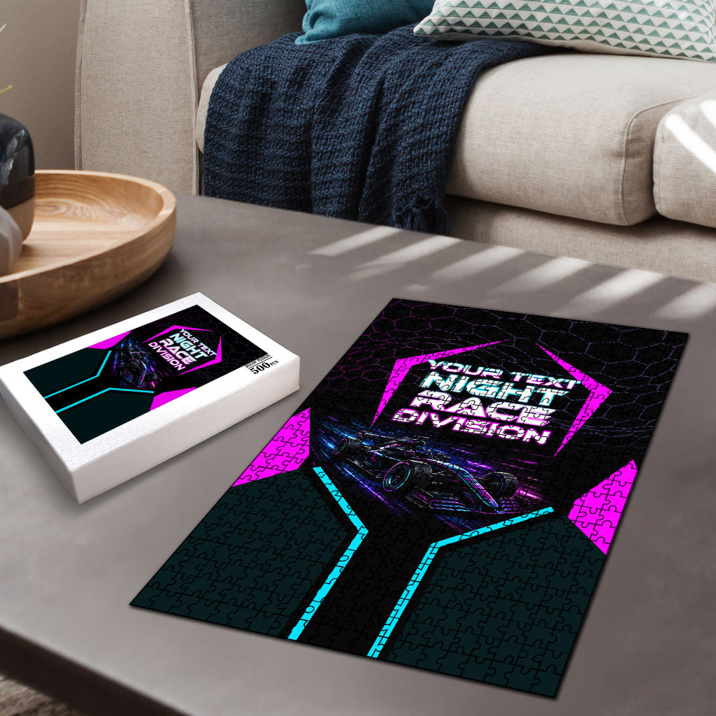 Personalized Night Race Division Puzzle Cyberpunk Racing Synthwave Motorsport Neon Graphic