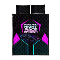 Personalized Night Race Division Quilt Bed Set Cyberpunk Racing Synthwave Motorsport Neon Graphic