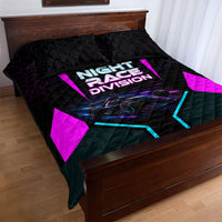 Personalized Night Race Division Quilt Bed Set Cyberpunk Racing Synthwave Motorsport Neon Graphic