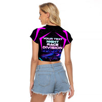 Personalized Night Race Division Raglan Cropped T Shirt Cyberpunk Racing Synthwave Motorsport Neon Graphic