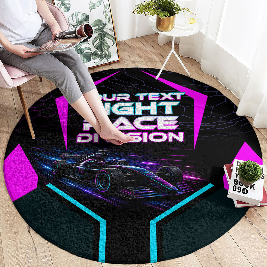 Personalized Night Race Division Round Carpet Cyberpunk Racing Synthwave Motorsport Neon Graphic