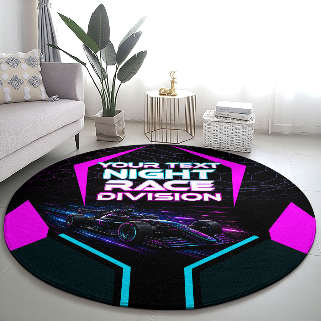 Personalized Night Race Division Round Carpet Cyberpunk Racing Synthwave Motorsport Neon Graphic