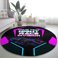 Personalized Night Race Division Round Carpet Cyberpunk Racing Synthwave Motorsport Neon Graphic