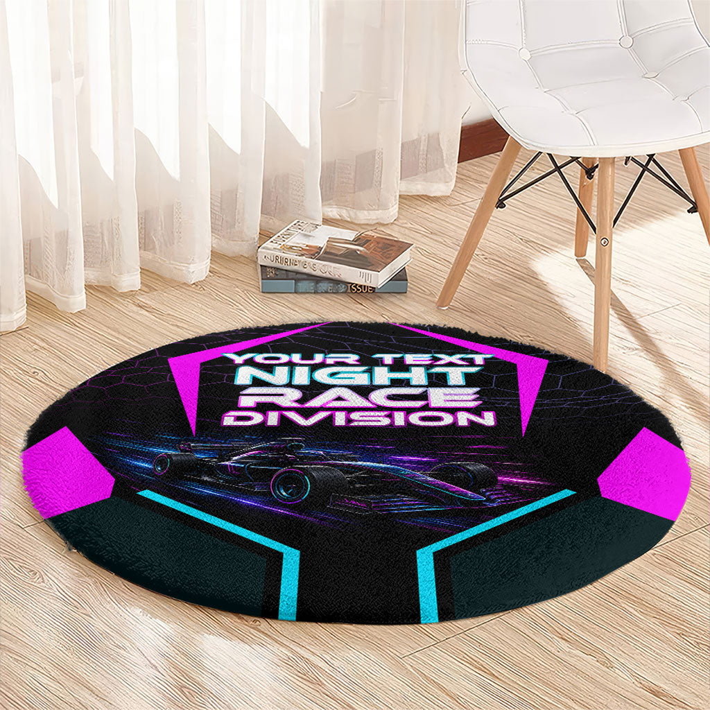 Personalized Night Race Division Round Carpet Cyberpunk Racing Synthwave Motorsport Neon Graphic