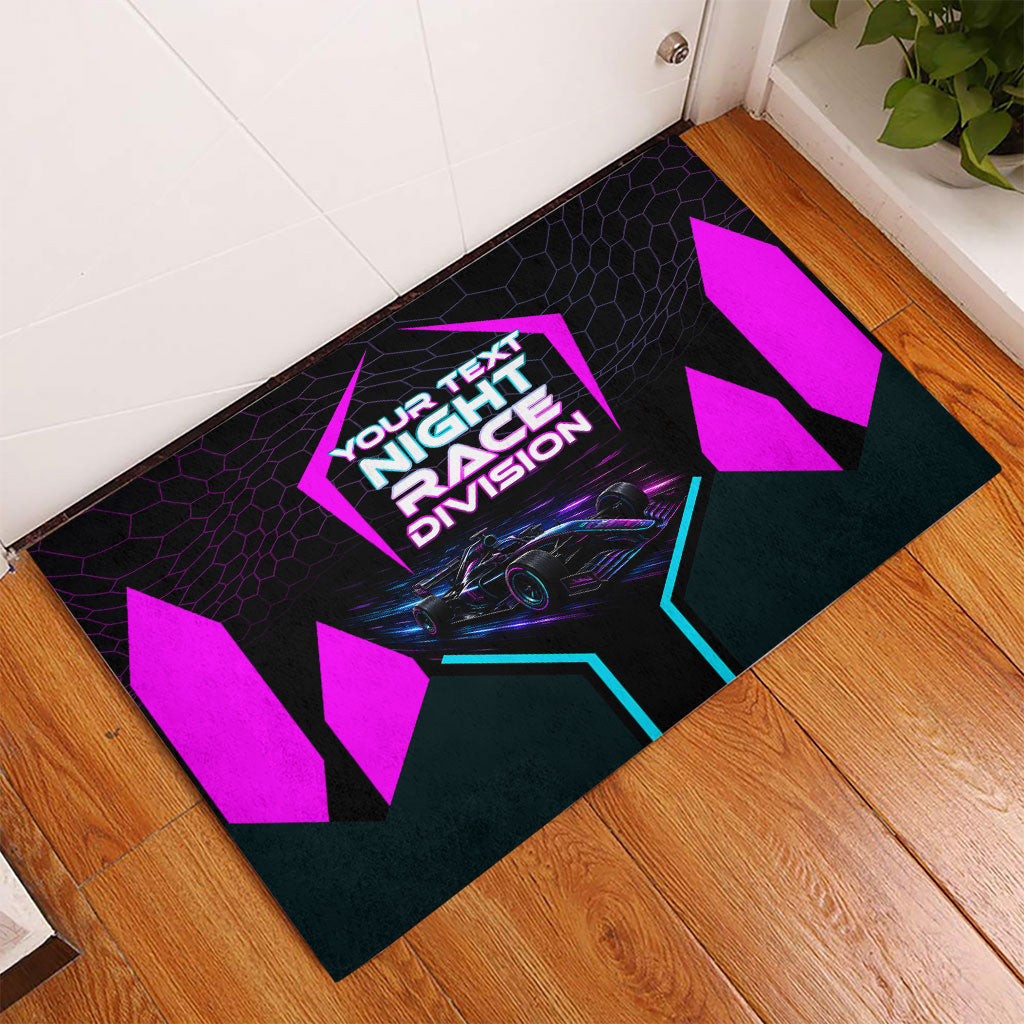 Personalized Night Race Division Rubber Doormat Cyberpunk Racing Synthwave Motorsport Neon Graphic