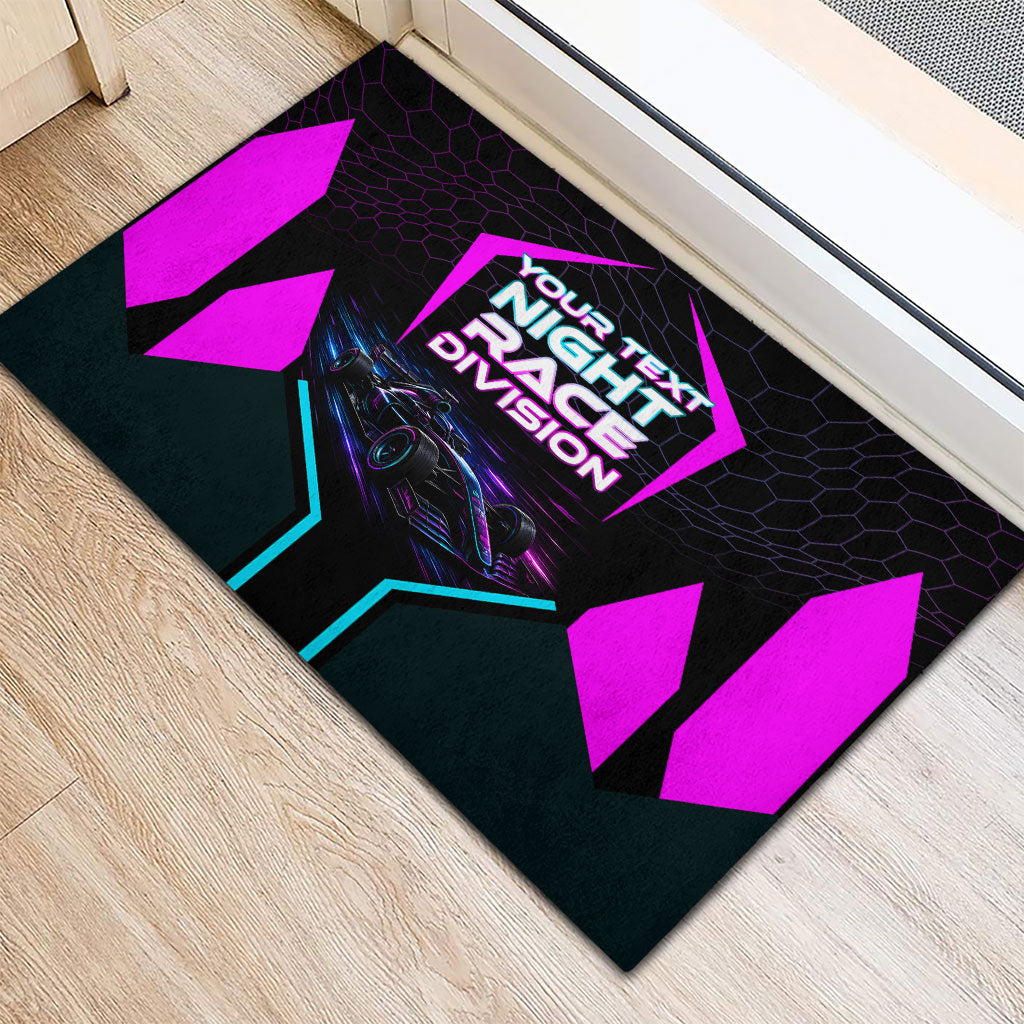 Personalized Night Race Division Rubber Doormat Cyberpunk Racing Synthwave Motorsport Neon Graphic
