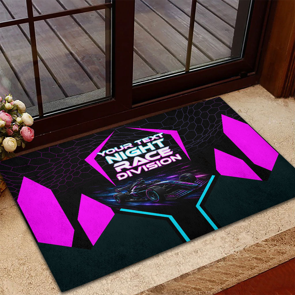 Personalized Night Race Division Rubber Doormat Cyberpunk Racing Synthwave Motorsport Neon Graphic