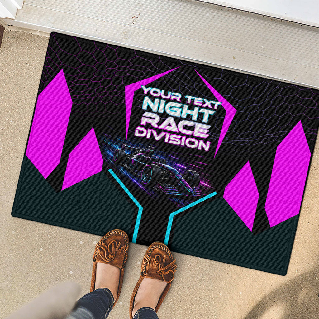 Personalized Night Race Division Rubber Doormat Cyberpunk Racing Synthwave Motorsport Neon Graphic
