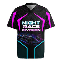 Personalized Night Race Division Rugby Jersey Cyberpunk Racing Synthwave Motorsport Neon Graphic