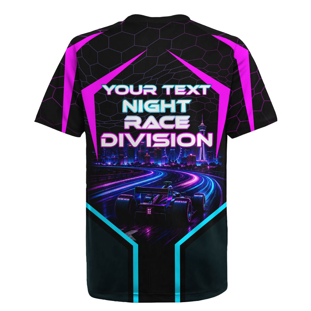 Personalized Night Race Division Rugby Jersey Cyberpunk Racing Synthwave Motorsport Neon Graphic