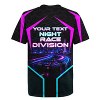 Personalized Night Race Division Rugby Jersey Cyberpunk Racing Synthwave Motorsport Neon Graphic