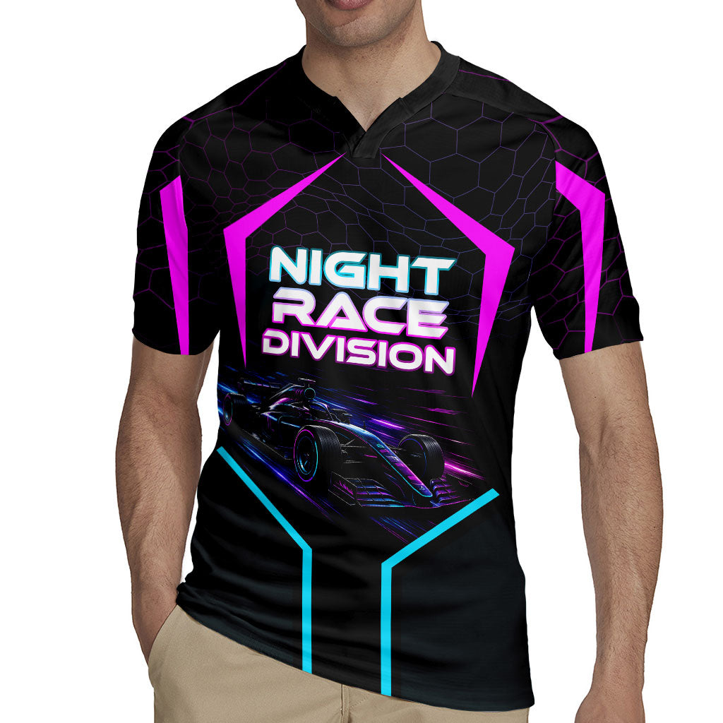 Personalized Night Race Division Rugby Jersey Cyberpunk Racing Synthwave Motorsport Neon Graphic