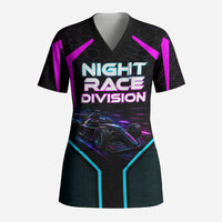 Personalized Night Race Division Scrub Top Cyberpunk Racing Synthwave Motorsport Neon Graphic