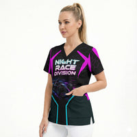 Personalized Night Race Division Scrub Top Cyberpunk Racing Synthwave Motorsport Neon Graphic