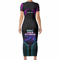Personalized Night Race Division Short Sleeve Bodycon Dress Cyberpunk Racing Synthwave Motorsport Neon Graphic